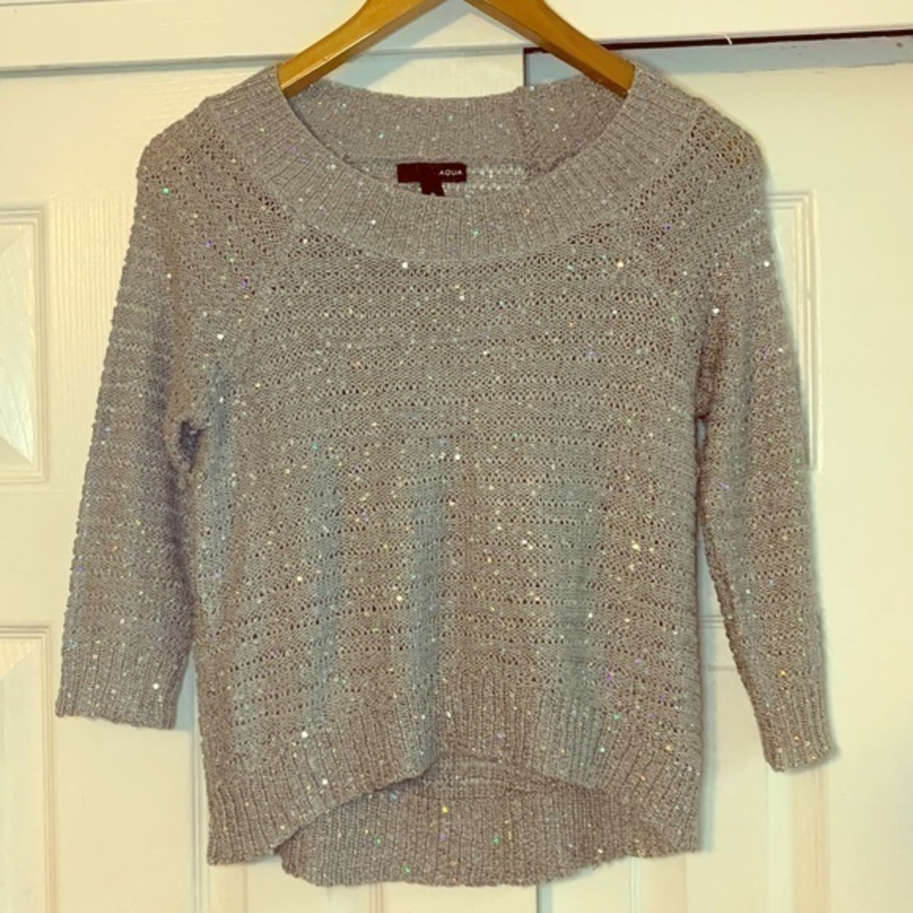 Sparkly Grey Sequin Top Size Small high low design sequin blouse